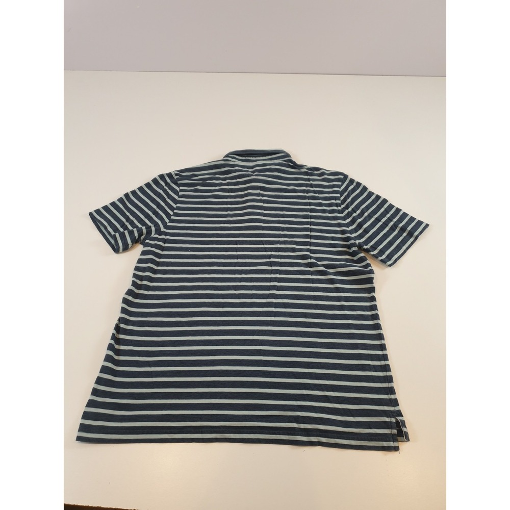 Faherty Polo Shirt Mens Large Blue White Stripe Isle Polo Short Sleeve Cotton - Picture 7 of 13